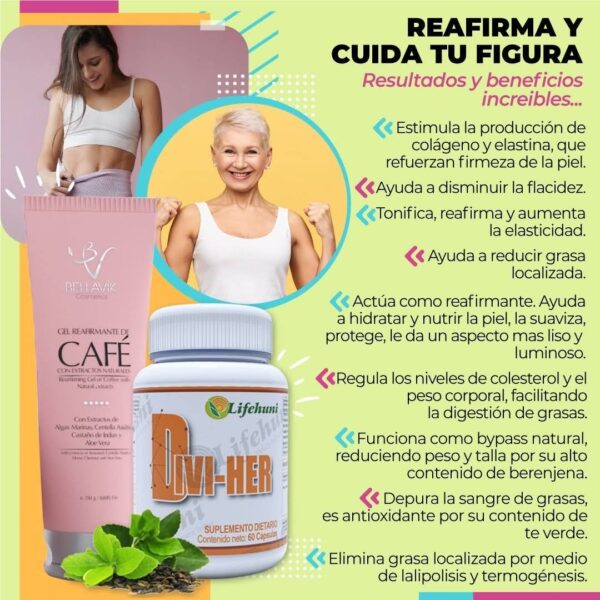 Combo Gel reafirmante de cafe 250 GR + Divi-Her 60 CAP